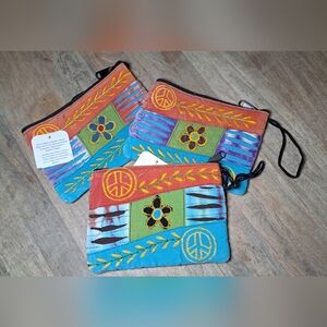 Set Of 3 Colorful Embroidered Wristlet Pouch New With Tags